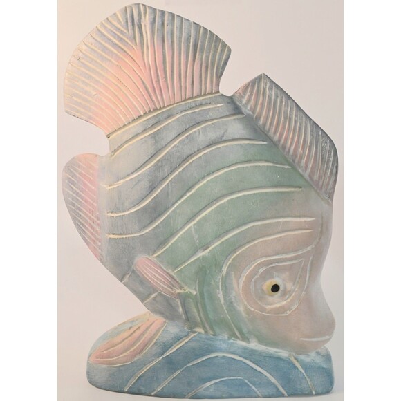 VTG Hand Carved Painted Wooden Fish Statue 12.5" Realistic  Pastels 1990s - Picture 4 of 7